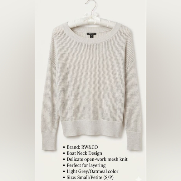 RW&CO. Sweaters - RW&CO. Light Grey Mesh Knit Boat Neck Sweater Size S/P